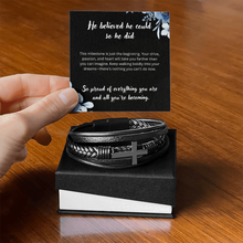 Men's Cross Leather Bracelet - Graduation Gift