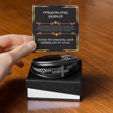 Men's Cross Leather Bracelet - Graduation Gift for Him