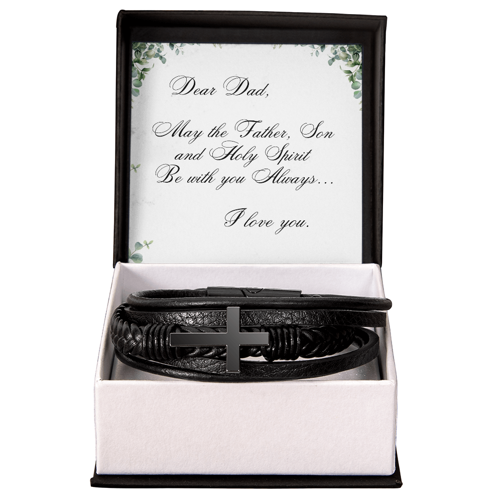 Men's Cross Leather Bracelet - Gift for Dad - Christian Gift