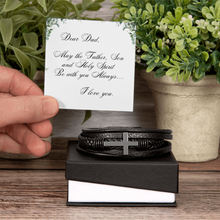 Men's Cross Leather Bracelet - Gift for Dad - Christian Gift