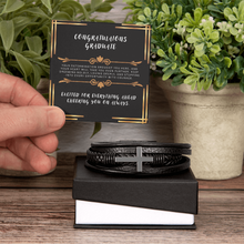Men's Cross Leather Bracelet - Graduation Gift for Him