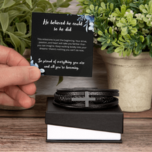 Men's Cross Leather Bracelet - Graduation Gift