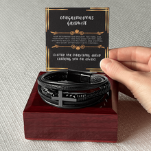 Men's Cross Leather Bracelet - Graduation Gift for Him