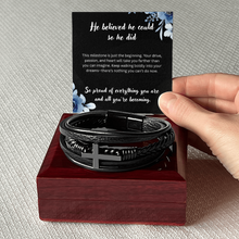 Men's Cross Leather Bracelet - Graduation Gift