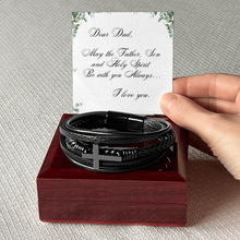 Men's Cross Leather Bracelet - Gift for Dad - Christian Gift