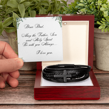 Men's Cross Leather Bracelet - Gift for Dad - Christian Gift