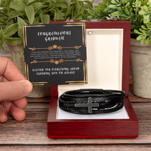 Men's Cross Leather Bracelet - Graduation Gift for Him