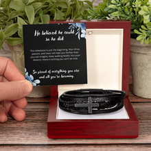 Men's Cross Leather Bracelet - Graduation Gift