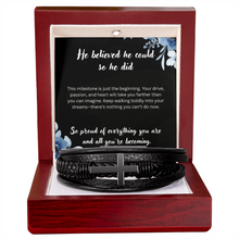 Men's Cross Leather Bracelet - Graduation Gift