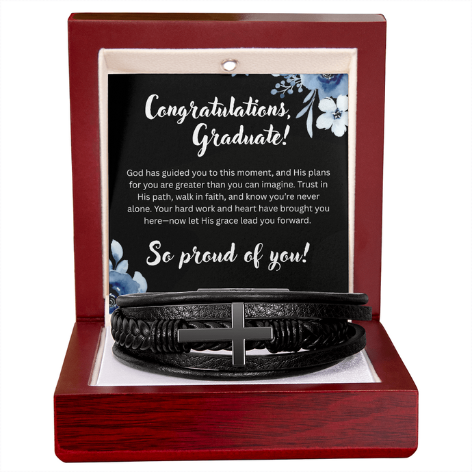 Graduation Men's Cross Leather Bracelet
