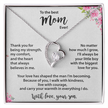 Best Mom, from Son, Heart Necklace, Gold & Cubic Zirconia
