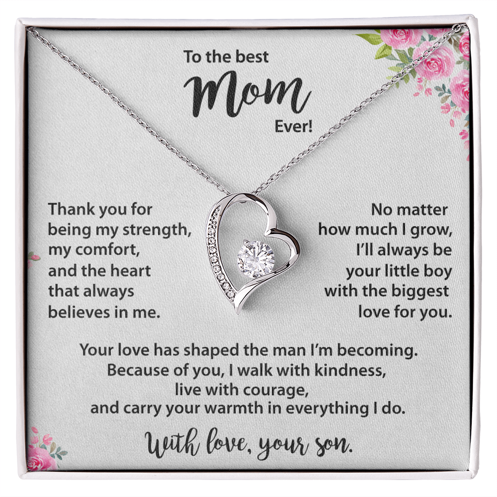 Best Mom, from Son, Heart Necklace, Gold & Cubic Zirconia