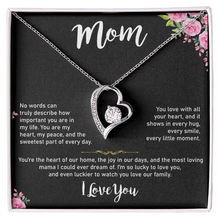 Mom Heart Necklace, Gold & Cubic Zirconia, Gift for Mother's Day