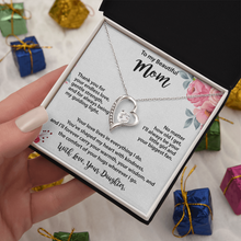 Mom Gold Heart Necklace from Daughter - Cubic Zirconia Mother's Day Gift with Peach Floral Card