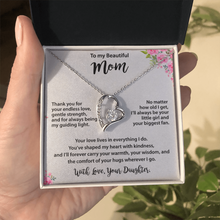 Mom Gold Heart Necklace from Daughter - Cubic Zirconia Mother's Day Gift with Pink Floral Card