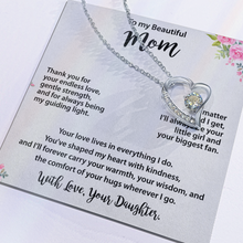 Mom Gold Heart Necklace from Daughter - Cubic Zirconia Mother's Day Gift with Pink Floral Card