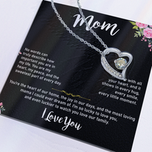 Mom Heart Necklace, Gold & Cubic Zirconia, Gift for Mother's Day