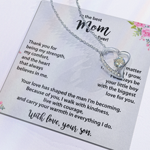 Best Mom, from Son, Heart Necklace, Gold & Cubic Zirconia