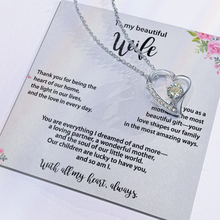 Beautiful Wife, Heart Necklace, Gold & Cubic Zirconia, Mother's Day gift From Husband