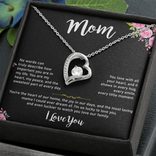 Mom Heart Necklace, Gold & Cubic Zirconia, Gift for Mother's Day