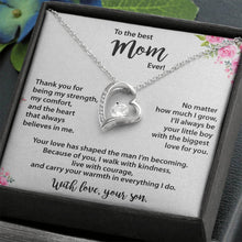 Best Mom, from Son, Heart Necklace, Gold & Cubic Zirconia