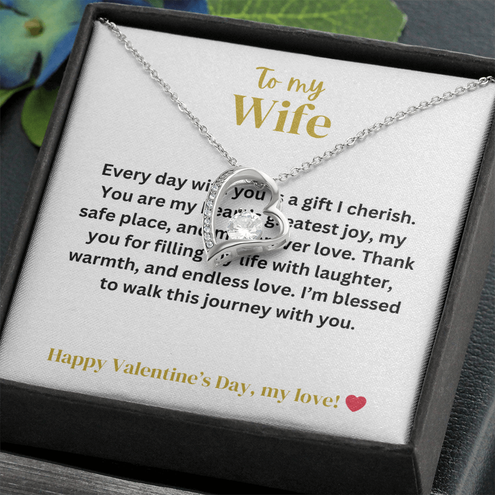 To My Wife - Forever Love - Gold Finish Heart Necklace