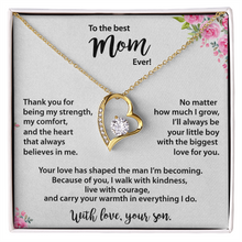 Best Mom, from Son, Heart Necklace, Gold & Cubic Zirconia