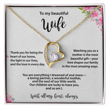 Beautiful Wife, Heart Necklace, Gold & Cubic Zirconia, Mother's Day gift From Husband