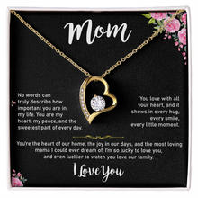 Mom Heart Necklace, Gold & Cubic Zirconia, Gift for Mother's Day