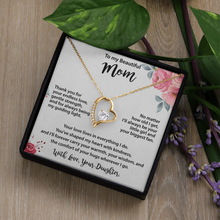 Mom Gold Heart Necklace from Daughter - Cubic Zirconia Mother's Day Gift with Peach Floral Card