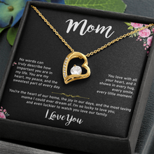 Mom Heart Necklace, Gold & Cubic Zirconia, Gift for Mother's Day
