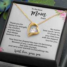 Best Mom, from Son, Heart Necklace, Gold & Cubic Zirconia