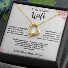 Beautiful Wife, Heart Necklace, Gold & Cubic Zirconia, Mother's Day gift From Husband