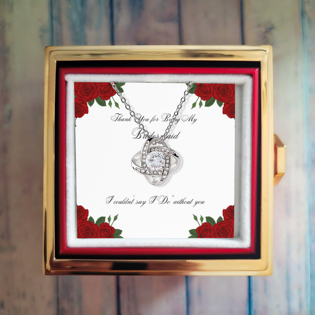 Love Knot Necklace - Bridesmaids Jewelry - Luxury Preserved Rose Gold Knob Gift Box - Red Rose